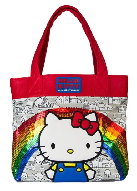hello kitty 40th anniversary backpack Loungefly Sanrio Hello Kitty 40th Sequins Rainbow Tote Bag – Poppin' The box