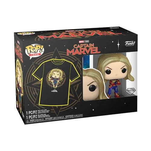 Funko POP! Marvel: Captain Marvel #427 - Captain Marvel (Diamond Collection) (Pop and Tee Bundle)