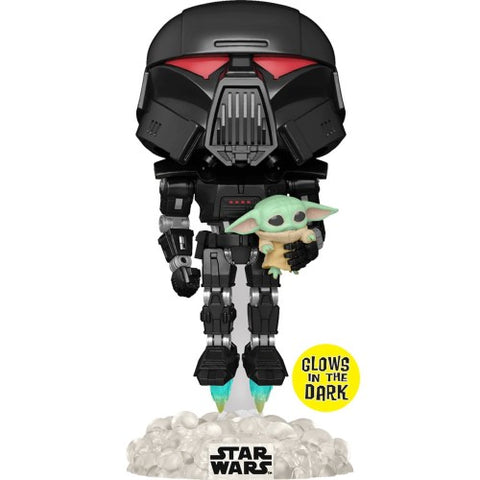 Funko POP! Star Wars: The Mandalorian #488 - Dark Trooper with Grogu (GITD) (Entertainment Earth Exclusive)